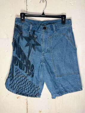 Paper Planes Graphic Indigo Wash Denim Carpenter Shorts Size Small